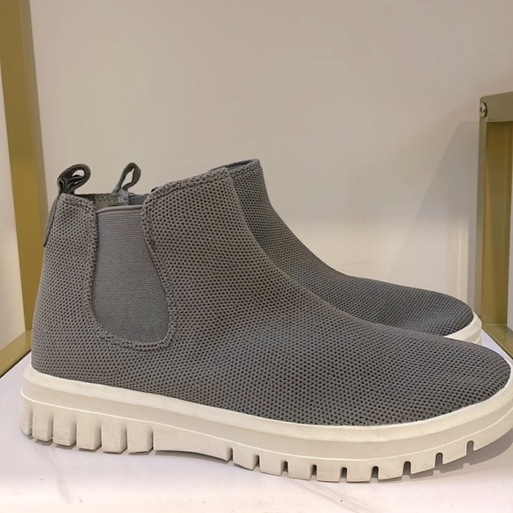 Blondo Florette Boot Gray Textile Flat Zip Ankle Stretch Waterproof